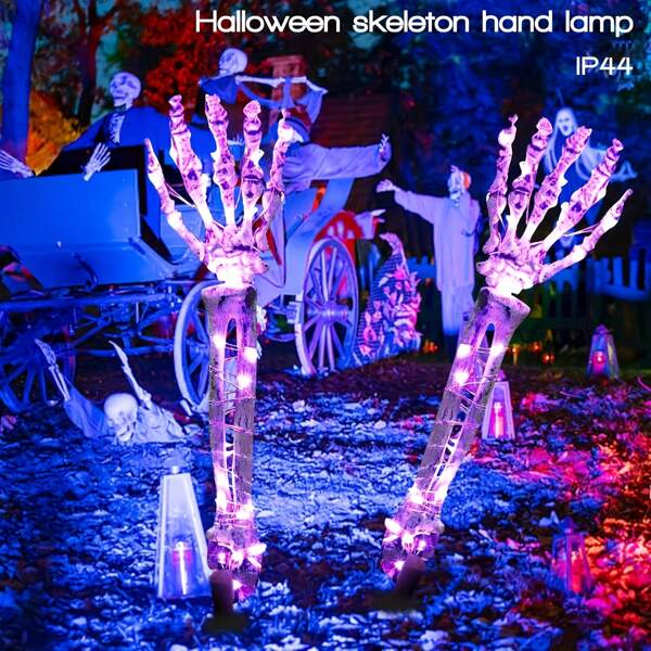 2pcs Luminous Skeleton Arm Peg, Halloween Horror Decoration, Lifelike Skeleton Hand Halloween Light 8 Modes Solar Power, Suitable For Outdoor Indoor Garden Lawn Garden Decoration