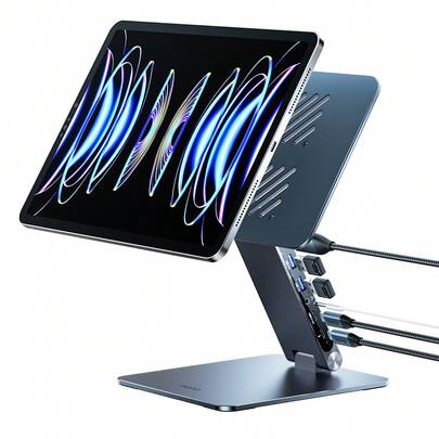Llano IPad Tablets Magnetic Aluminium Stand Desktop Stand 360 Degrees Rotate And Adjustable Angle Fo Tablets/Pads With USB Interface Connection For IPad Pro 11/Air4/5