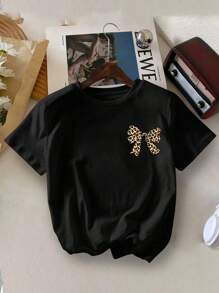 2pcs/Set Teen Girl Butterfly Print Short Sleeve T-Shirt And Flare Pants Outfit, Spring/Summer