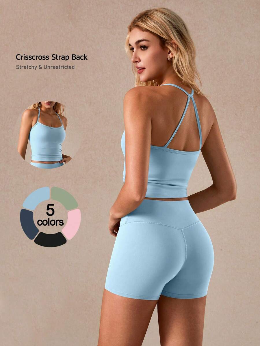 NcmRyu 1 Bộ đồ thể thao tập yoga, tennis, bóng chày, golf, áo ba lỗ và quần short cho nữ - Màu xanh lam - Xem 1