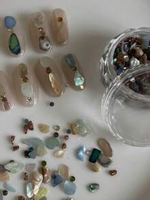 1件颗粒状贝壳美甲材料配件贝壳片混合小众高端感美甲用品指甲饰品美甲宝石 - 彩色 - 查看 2