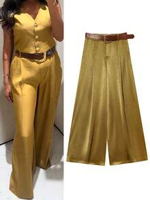 Women's Pants Baggy Wide Pants Woman Spring Summer Fashion Trousers Wide Leg High Waist Pants Casual Elegant Ladies Pants - 金色 - 查看 1