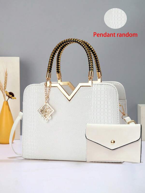 2025 New High-End Portable Handbag, Niche Design Handbag, V-Shaped Large Capacity Fashion Shoulder Bag, Mother's Gift, Glossy Lacquer White Handbag, Best Mother's Day Gift Idea, Mother's Day Gift, Mom Gift, Mom Essential, Outdoor Mom Bag, Business Casual Women Bag, Suitable For Office Business And Work, Valentine's Day
