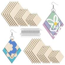 75 件未完成木制耳环套件包括 15 件木质耳环毛坯、20 件耳环钩、20 件开口跳环和 20 件耳环背面（钻石形）