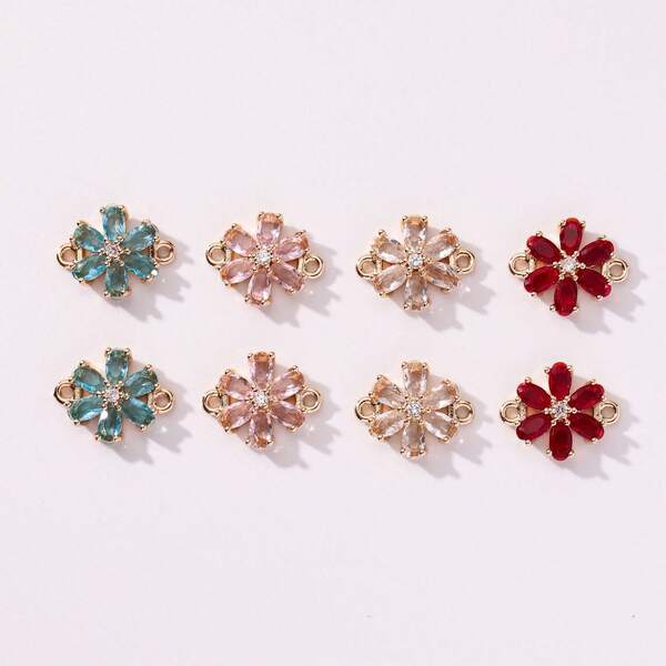 5pcs Copper Inlaid Flower-Shaped Zirconia Pendants, DIY Accessories, Suitable For Making Bracelets, Necklaces, Earrings, Key Chains