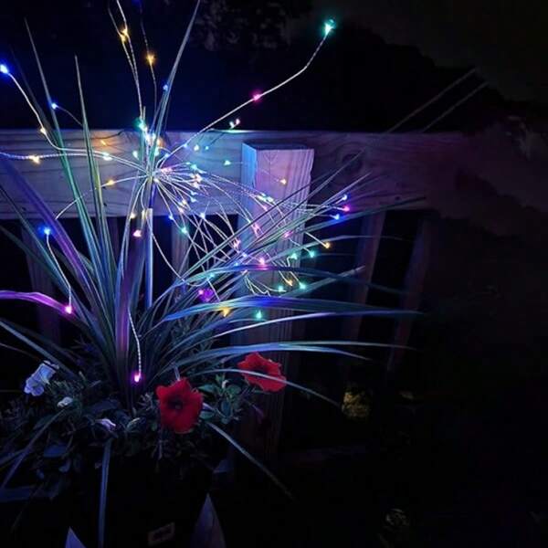 1pc Outdoor Solar Powered 200 LED Firework Lights, Explosion Lights, Suitable For Garden, Lawn, Villa, Festivals And Other Decorative Atmosphere Ground Stake Lights