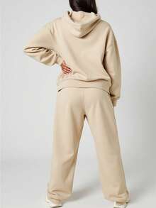 Winterlicher Damen Sportanzug in Große Größen, Kapuzenjacke + weite Jogginghose, apricotfarbenes Sportset geeignet für Sport, Fitness, Outdoor-Aktivitäten, Sportbekleidung in Große Größen, Gym-Outfit, Trainingsanzug