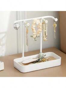 1 pieza Estante de exhibición práctico, organizador colgante de sobremesa para aretes, collares, anillos, llaveros, diademas, sujetadores de cabello, bandeja de joyería de madera y soporte para llaves para organizar accesorios de mujer, esenciales de viaje, regreso a la escuela, almacenamiento de dormitorio, decoración de otoño