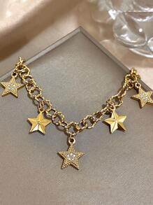 1 件闪亮星星手链不锈钢链，镶方晶锆石，金色和银色生日派对生日节日旅行礼物，适合女性、女友和情侣 - 彩色 - 查看 3