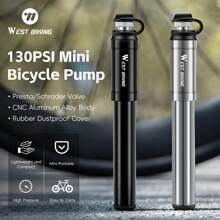 مضخة دراجة صغيرة WEST BIKING 130 رطل/بوصة مربعة، اكسسوارات دراجة صغيرة 1 مضخة هواء يدوية محمولة من سبيكة الألومنيوم خفيفة الوزن وقوية، مناسبة للدراجات الهوائية الخارجية، تنفخ الإطارات بسرعة للدراجات الهوائية الطرقية والجبلية، إلخ. مضخة هواء سيارة