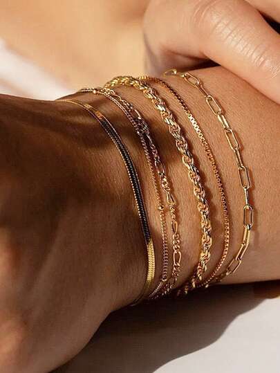 مجموعة مجوهرات بوهيمية بسيطة للنساء، 6 قطع من السلاسل المعدنية متعددة الطبقات على الطراز الأوروبي والأمريكي