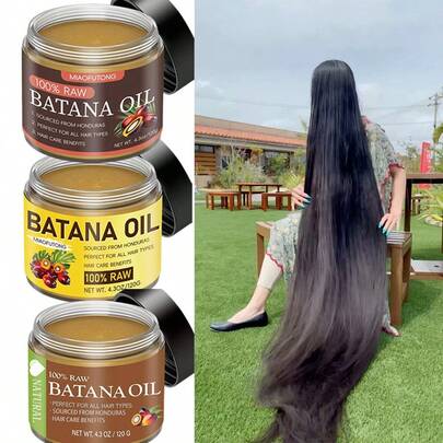 三瓶洪都拉斯巴塔纳护发油，富含巴塔纳护发精华，防止头发断裂，修复分叉，使头发更浓密，软化干燥脆弱的头发，令秀发闪亮动人。护发产品，护发精华。