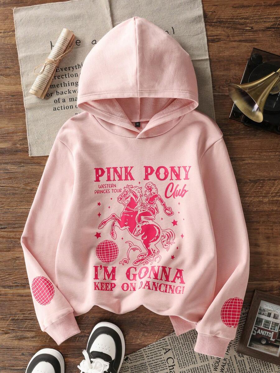 1pc Tween Girl Thermal Lined Hooded Sweatshirt, Warm Winter Youth Clothing, Suitable For Children, Autumn/Winter Long Sleeve Top, Y2K/Casual/Stylish/Daily/Streetwear/Holiday/School/Girly/Cute - Pink - View 1