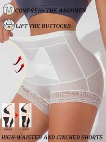 1pc Seamless High Waist Shaping Panties Plus Size Summer Women's Lace Tummy Control Panty Slimming Waist Trainer Sheath Flat Belly Underwear Butt Lifting Shapewear - White - View 3