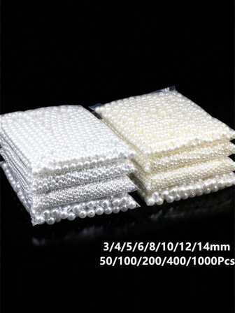 3/4/5/6/8/10/12/14mm (50-1000pcs) Hole Faux Pearl White & Beige Craft Beads Loose Spacer Beads For DIY Jewelry Making Bracelets Necklaces Crafts Decoration