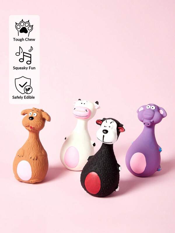 PETSIN 1pc Bite-Resistant Squeaky Latex Dog Toy - Adorable Cartoon Puppy Chew Toy, Essential Pet Amusement! Cartoon Style, Multicolor, Bone Shape, Details, Squeaking Function, Great For Daily Play/Training/Holiday Celebration