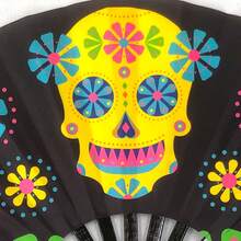 Folding Fan UV Rave Fan Hand Fans For Women Foldable 13inch Decoration Skull Dancing Party Wedding Night Club Concert Popping Large Halloween