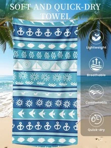 1 件印花沙滩巾，蓝白海鱼条纹游泳巾，浴巾，时尚款式沙滩巾，超强吸水浴室浴巾，游泳、健身、瑜伽，柔软舒适的超细纤维毛巾，轻便便携，防风防晒，假期浴室装饰，可选带或不带储物袋，