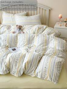 3 件套加厚涤纶清新花卉印花床上用品套件，适合男孩/女孩宿舍，拉链开合，四季皆宜，柔软透气的卧室床上用品套件（包括 1 个羽绒被套、2 个枕套、无填充物）