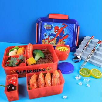  Spider-Man Marvel Sealed Stainless Steel Bowl With Lid, Student Back-To-School Season Cartoon Cool Salad Bowl, Food Distribution Bowl, Anti-Smell, Can Be Carried On Picnics, Easy To Carry To Work, Suitable For Giving To Relatives And Friends, Outdoor, Travel Use, Halloween, Christmas, Perfect Birthday Gift, Holiday Gift