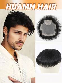 Parrucchino uomo corto in capelli umani lisci, aspetto naturale, per diradamento e calvizie, adatto a tutte le etnie