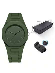 TOMI Classic Business Men's Watch Set, Plastic Strap, Matte Oil Quartz Watch, Fashion Men's Watch Set, Suitable For Daily Life, Holiday Gifts, Father's Day Gifts - Green - View 3