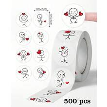 500pcs/Roll Stick Figure Stickers, Cartoon Cute Creative Labels, Round Stickers For Scrapbooking, Mother's Day Stickers, Gift Wrapping Heart Stickers - Multicolor - View 13