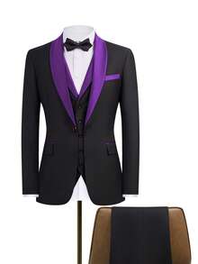 Men's 3-Piece Suit Slim Fit Shawl Lapel Tuxedo Set (Jacket, Vest, Pants) - Wedding Formal Casual Blazer - 紫色 - 查看 3