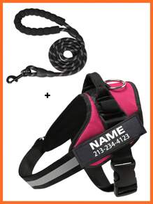 Customizable Reflective Dog Harness Leash Set, Adjustable Pet Chest Vest With Personalized Name & Phone Number Patch, Polyester, Striped Design, Washable Dog Harness,Christmas Gift Supplies - Multicolor - View 31