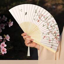 1pc Hanfu COS Sandalwood Bamboo Hollow Carved Fan, Multiple Floral Designs, Elegant Aesthetic, Suitable For Summer Travel And Photography