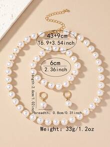 女士首饰套装，简约优雅仿珍珠项链、手链和耳环套装，适合日常佩戴和送礼。 - 項鍊+手鍊+耳環-米色 - 查看 5