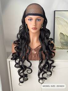 26-28 Inch V-Shaped Clip-In Hair Extensions, Black, Natural Wavy Curly, Synthetic Fiber Wig, Suitable For Women's Daily Use - Black - View 4