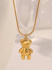 MamacitaSlay 1 件 18K 镀金不锈钢可爱熊吊坠项链，时尚优雅 - 項鍊 - 查看 3