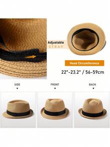 Fedora Straw Sun Hat Men Trilby Hat Short Brim Foldable Roll Up Summer UPF 50+ Panama Beach Hats