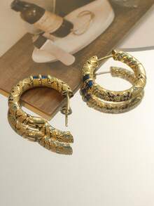 1 Đôi bông tai Zirconia xanh phong cách cổ điển, bông tai tròn sang trọng thanh lịch phù hợp cho trang phục đi làm hàng ngày của phụ nữ - Vàng - Xem 4