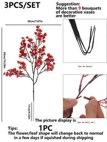 1pc/3pcs Plastic Artificial Flower Bouquet, Cherry Blossoms Artificial Flowers Baby's Breath,Modern Artificial Flower Bundle For Home Decor,Fake Plants,Fall Decor,Room,Desk,Garden Decor,Room Decoration Stuff