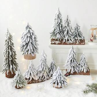 Árbol de nieve miniatura con base de madera, decoración de mesa de plástico para fiestas y hogar, adorno festivo para todo el año para Acción de Gracias, Año Nuevo, cosecha, decoraciones de árbol de Navidad, perfecto para decoración navideña interior del hogar, regalos de Navidad, decoración de habitación, decoraciones navideñas de invierno