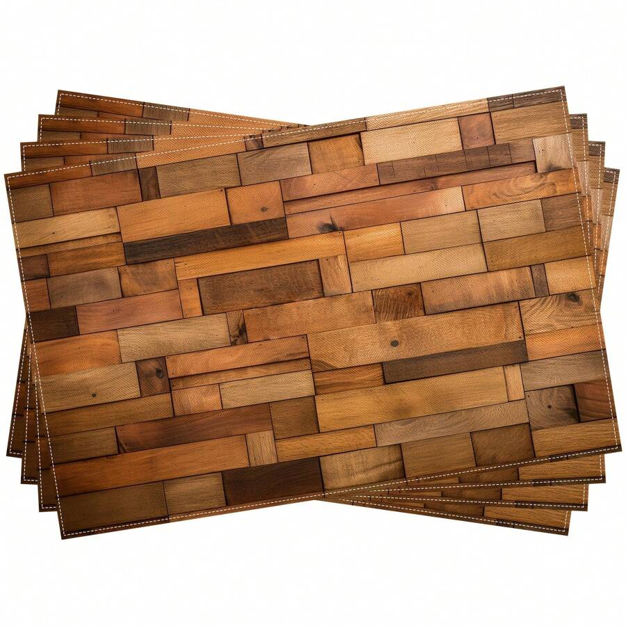 4 Stücke rustikale Holzmaserung Tischsets, 30,5 cm x 45,7 cm, strapazierfähige Polyester Tischsets, geeignet für Esszimmer Dekoration, Zuhause, Restaurant, Camping, Party - rechteckige maschinenwaschbare Tischsets