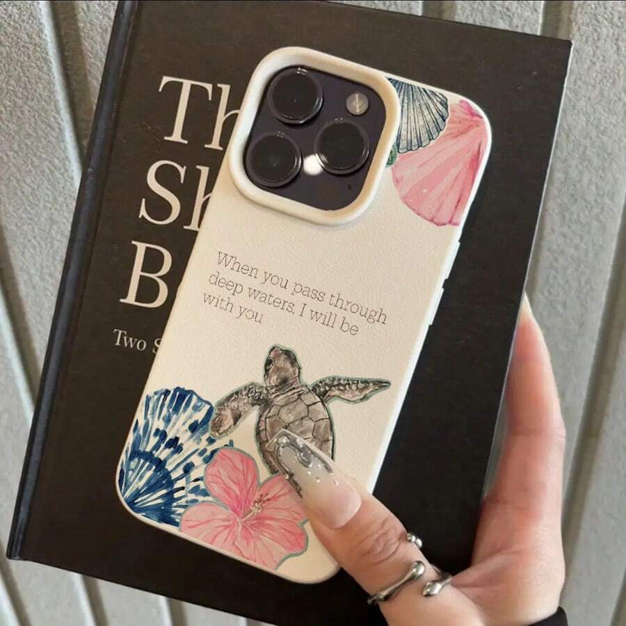 1个TPU材质可爱芙蓉花和海龟壳图案手机壳,兼容苹果手机,国际版,非国内版 - 白色 - 查看 1