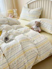 3 件套加厚涤纶清新花卉印花床上用品套件，适合男孩/女孩宿舍，拉链开合，四季皆宜，柔软透气的卧室床上用品套件（包括 1 个羽绒被套、2 个枕套、无填充物）