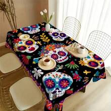 1pc Vibrant Mexican Style Floral Tablecloth, Colorful Sunflower & Heart Design Washable Stain Resistant Decorative Dining Table Cover, Suitable For Home, Living Room, Dining Room, Office, Kitchen, Picnic Or Home Decor