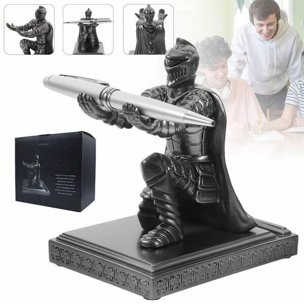 Personalisiertes Ritter-Stiftehalter – Einzigartiges Geschenk für Büro, Wohnzimmer & Arbeitszimmer – Dekorative Stiftablage aus robustem Harz – Stilvolles Design für Männer, Kollegen & Fans – Inkl. Stift & Standfuß