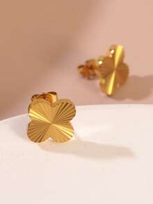 1 Set de Joyería de Acero Inoxidable con Diseño de Textura Floral en Estilo Minimalista, Adecuado para Uso Diario de Mujeres - Amarillo Oro - Ver 13