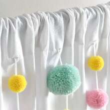 LUSH DECOR Boho Pom Pom Tassel Linen Window Curtain Panel Navy Single 52X84 Halloween-Fall Decor-Room Decor - 水綠色/粉紅色 - 查看 4