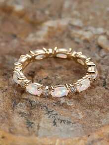 1 件迷人方晶锆石和人造蛋白石戒指，适合女士结婚订婚周年派对珠宝情人节礼物