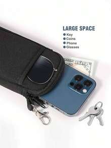 1PC 手机袋小布袋移动电源小包收纳袋移动硬盘防尘袋便携式拉链手机袋，便携式眼镜保护套，可存放手机、耳机、眼镜、银行卡等物品，适合作为母亲节、父亲节、感恩节、圣诞节等送给长辈和朋友的礼物 - 黑色 - 查看 5