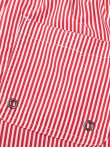 Men's Vertical Striped Drawstring Waist Swim Trunks - Red - View 3