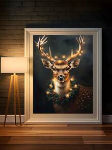 1pc Vintage Christmas Majestic Reindeer With Christmas Wreath Crown Canvas Poster Wall Art Christmas Ornaments Reindeer Art Poster, Christmas Wall Art, Bedroom Decor, Living Room Decor, Office Decor, Dining Room Wall Decoration, Kitchen Decor, Study Room, Corridor, Dormitory Decoration, Bathroom Decor,Ideal Gift For Friends, Wall Arts, Wall Decor, Home Decor, Room Decor, Canvas Wall Art, Posters, Wall Art With Frame, Optional Frame Christmas Decorations