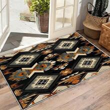 3x5 Rugs, 2x3 Rug, Southwestern Rustic Area Rug, Colorful Geometric Door, Washable & Non - Slip Small Carpet, Home Decor - 黑色 橘色 米色 - 查看 4