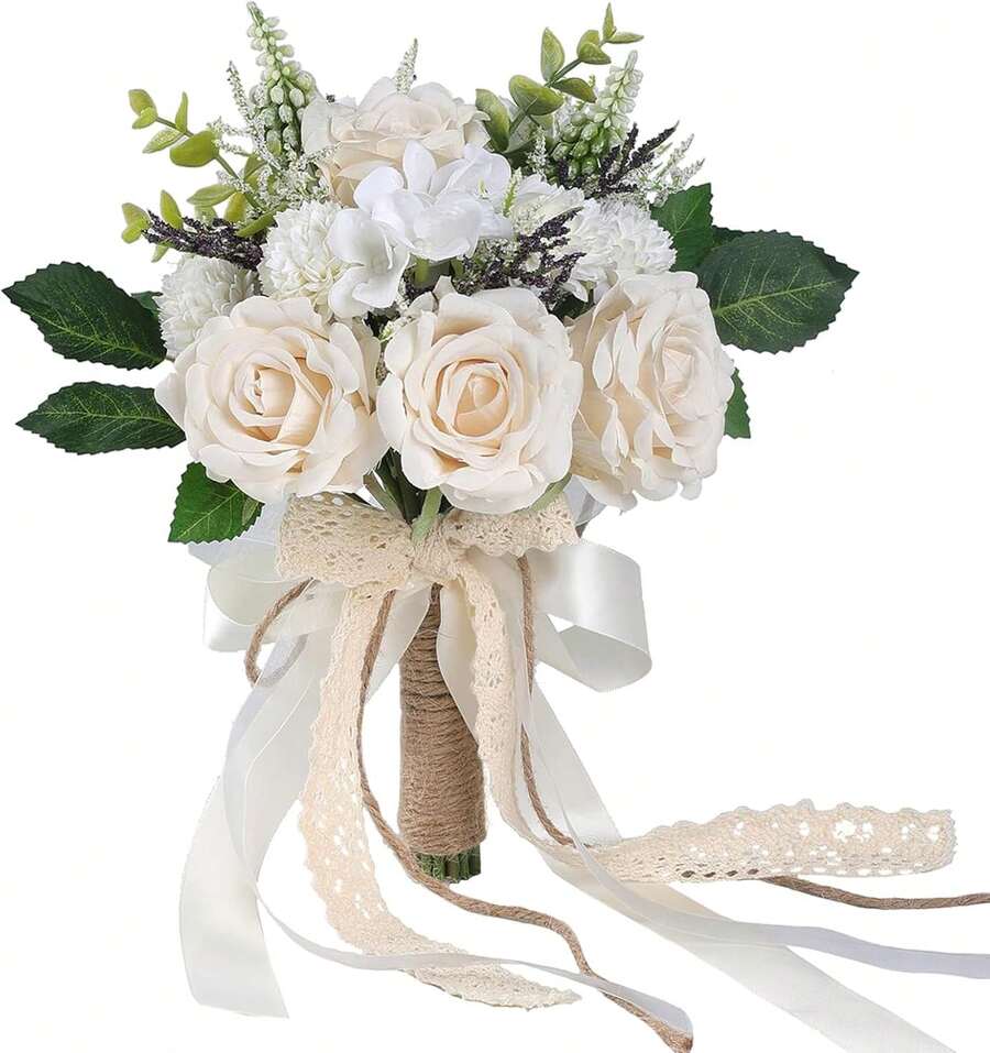 Artificial Rose Bridal Bouquet, Suitable For Wedding Ceremony, Bridesmaid, Anniversary, Wedding Decoration, Wedding Gift Valentine's Day Accessories - Multicolor - View 1